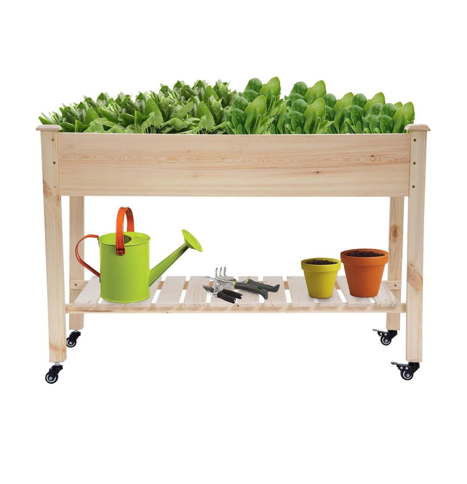 2ft x 4ft Outdoor Solid Fir Wood Raised Garden Bed Planter Box с Locking Wheels