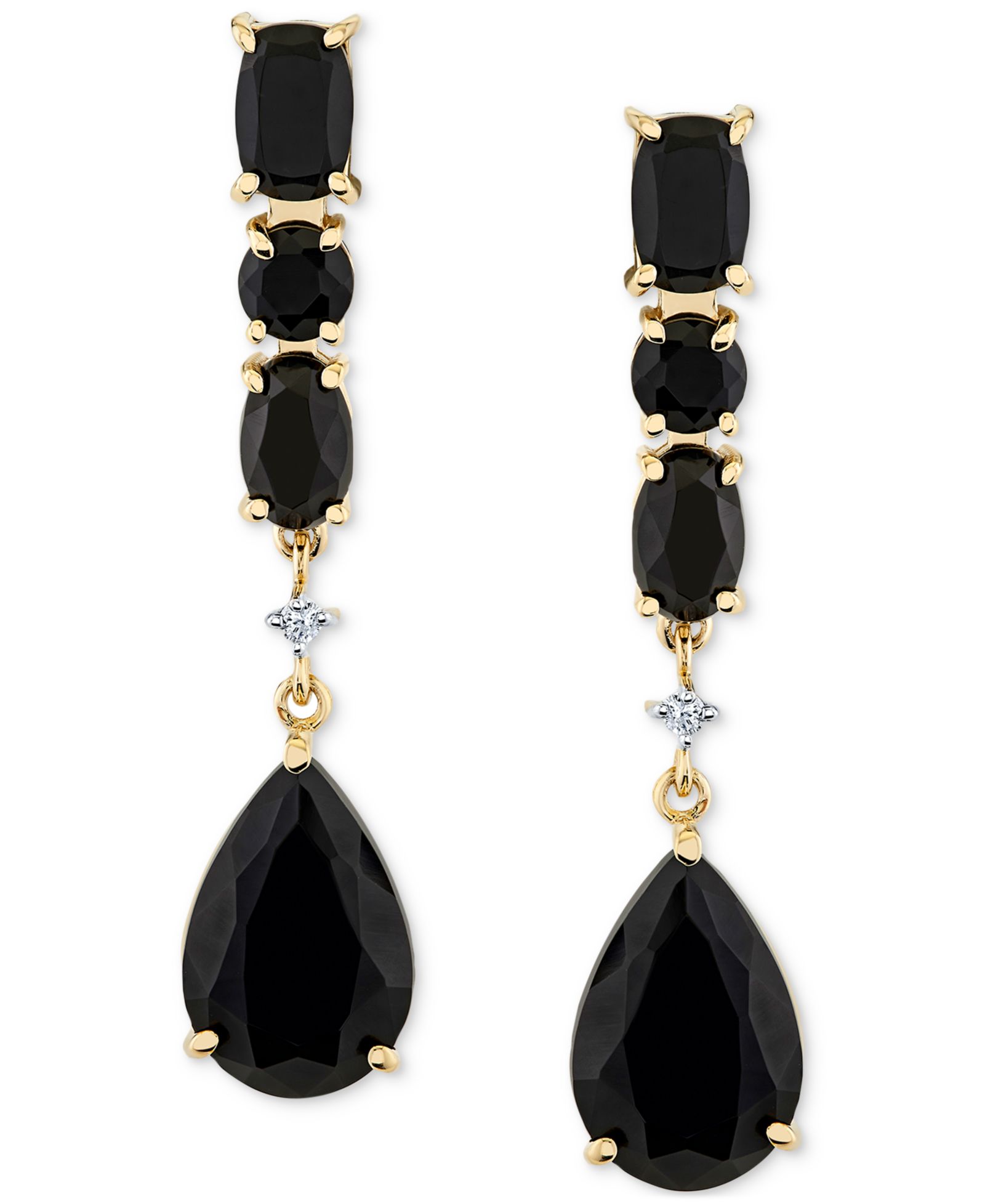 Onyx & Diamond Accent Linear Drop Earrings in 10k Yellow Gold