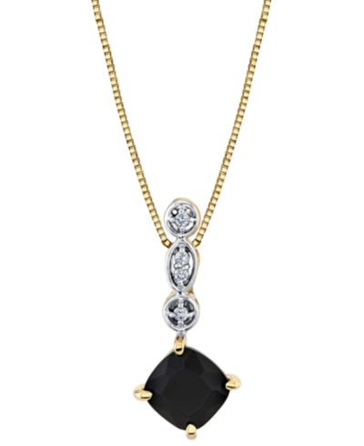 Onyx (7mm) & Diamond Accent 18" Pendant Necklace in 10k Yellow Gold