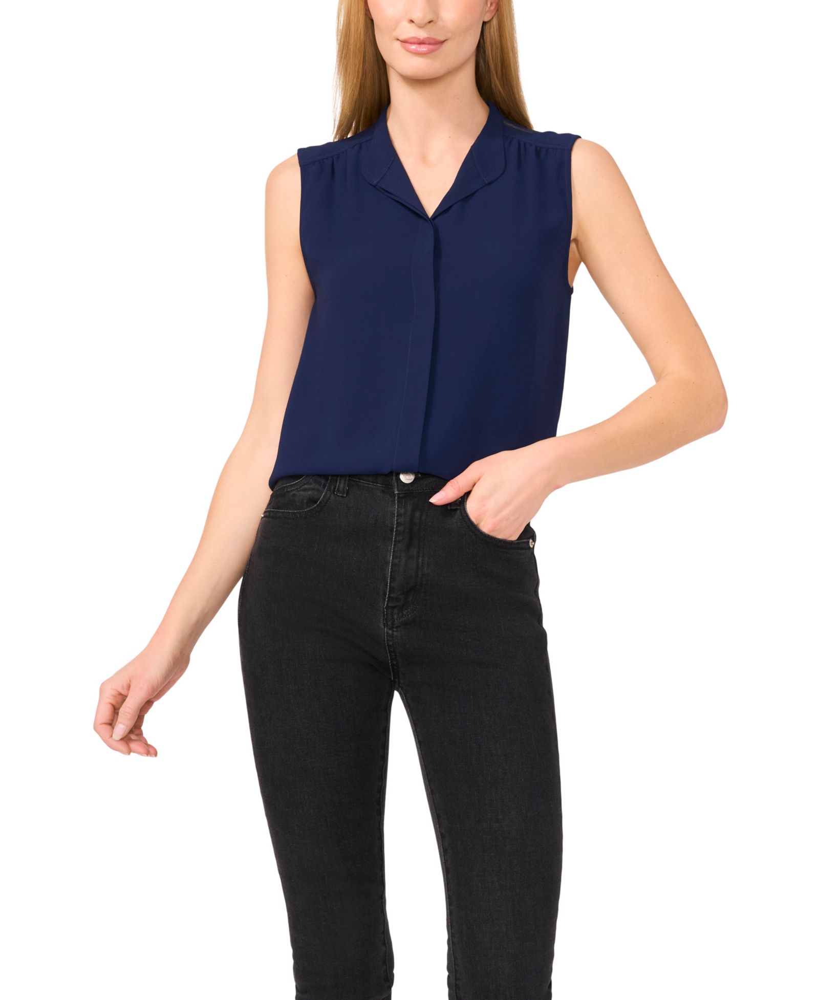 CeCe Women's Open Collar Sleeveless Top