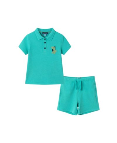 Детский комплект Andy & Evan Aqua Waffle Polo и шорты