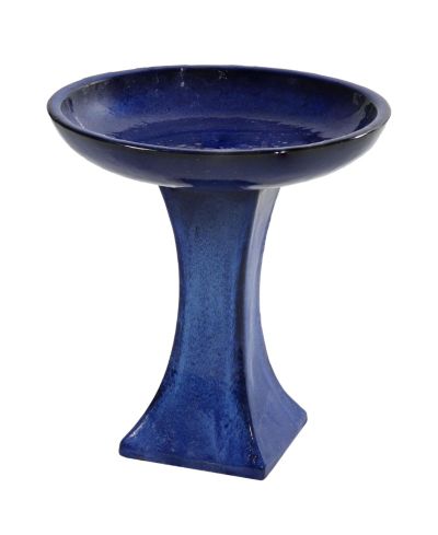 Керамическая чаша для птиц с глазурованным покрытием — Blue Glazed Finish — 16" H