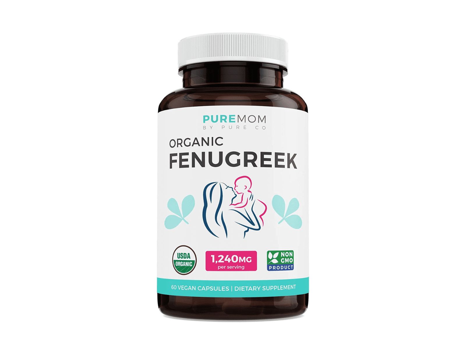 Pure Co Fenugreek Capsules, Herbal Lactation Support, Pure Mom, 60ct