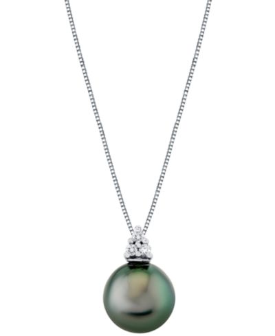 Cultured Tahitian Pearl (9mm) & Diamonds (1/10 ct. t.w.) 18" Pendant Necklace in 14k White Gold