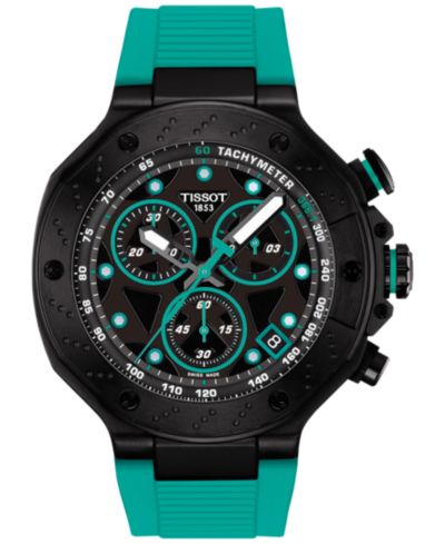 Tissot Мужские швейцарские часы T-Race Green Silicone Strap, 45mm