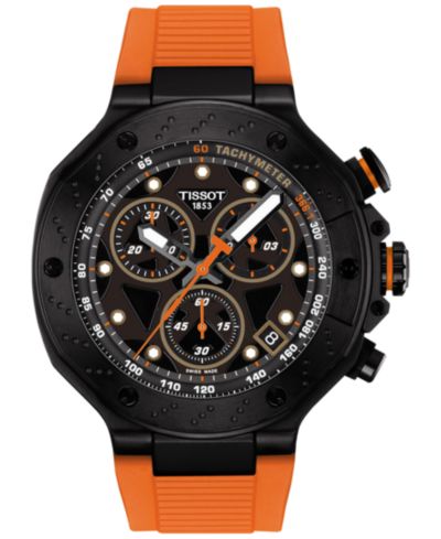 Tissot Men's Swiss Chronograph T-Race Orange Silicone Strap Watch 45mm