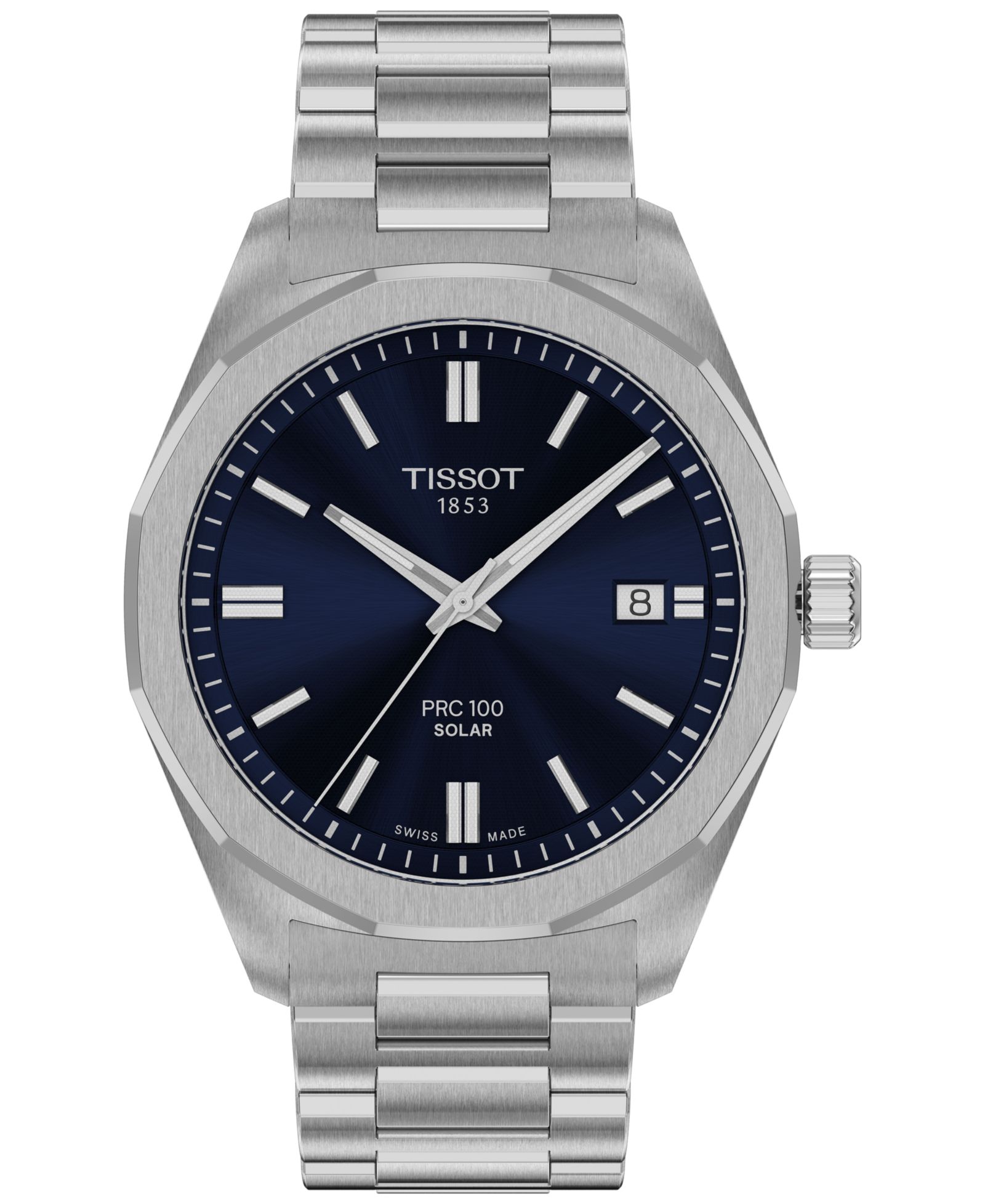 Tissot Мужские швейцарские часы PRC 100 Solar Quartz на стальном браслете 39mm