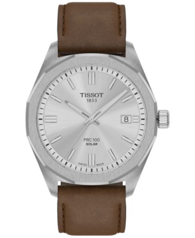 Мужские швейцарские часы Tissot PRC 100 Solar Quartz, коричневый кожаный ремешок, 39mm