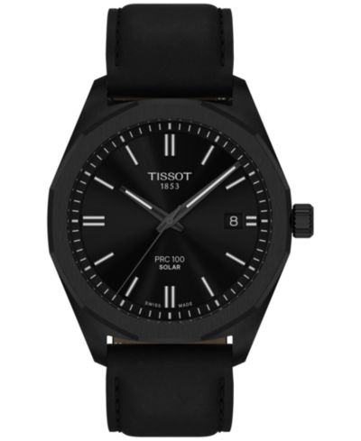 Tissot Men's Swiss PRC 100 Solar Quartz Black Leather Strap Watch 39mm