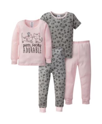 Gerber Toddler Girls 4-Piece Snug Fit Cotton Pajamas, Rose, 3T