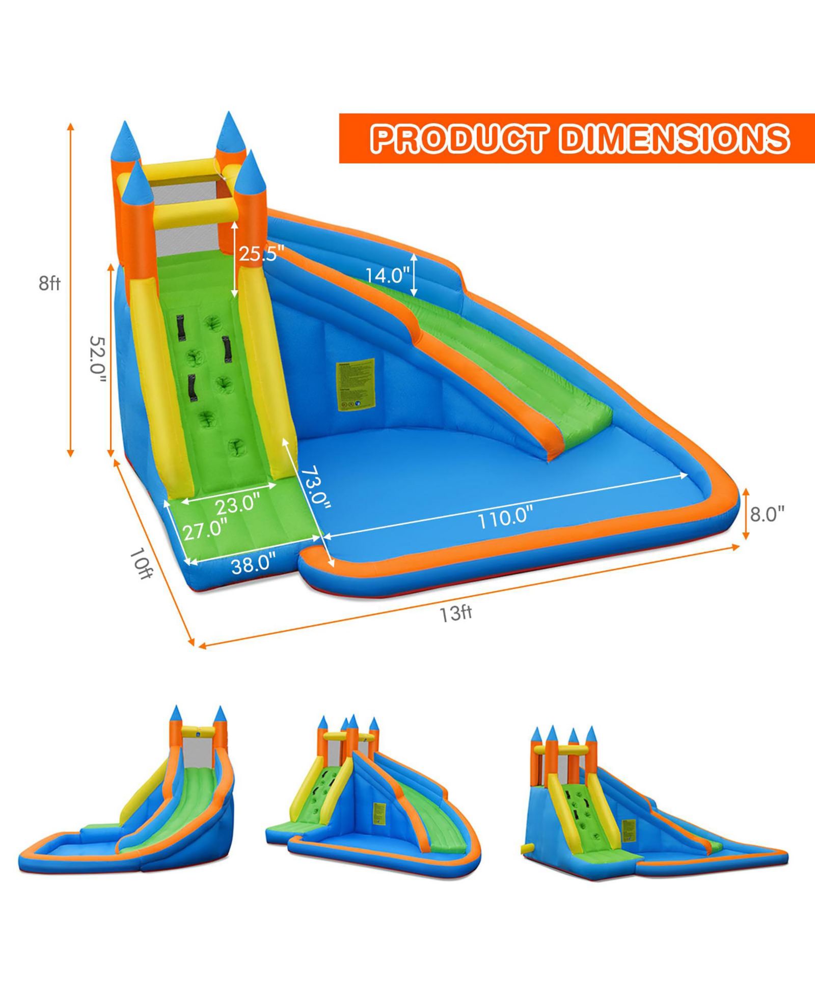 Надувной водный аттракцион Costway Inflatable Water Slide Mighty Bounce House Castle Moonwalk Splash