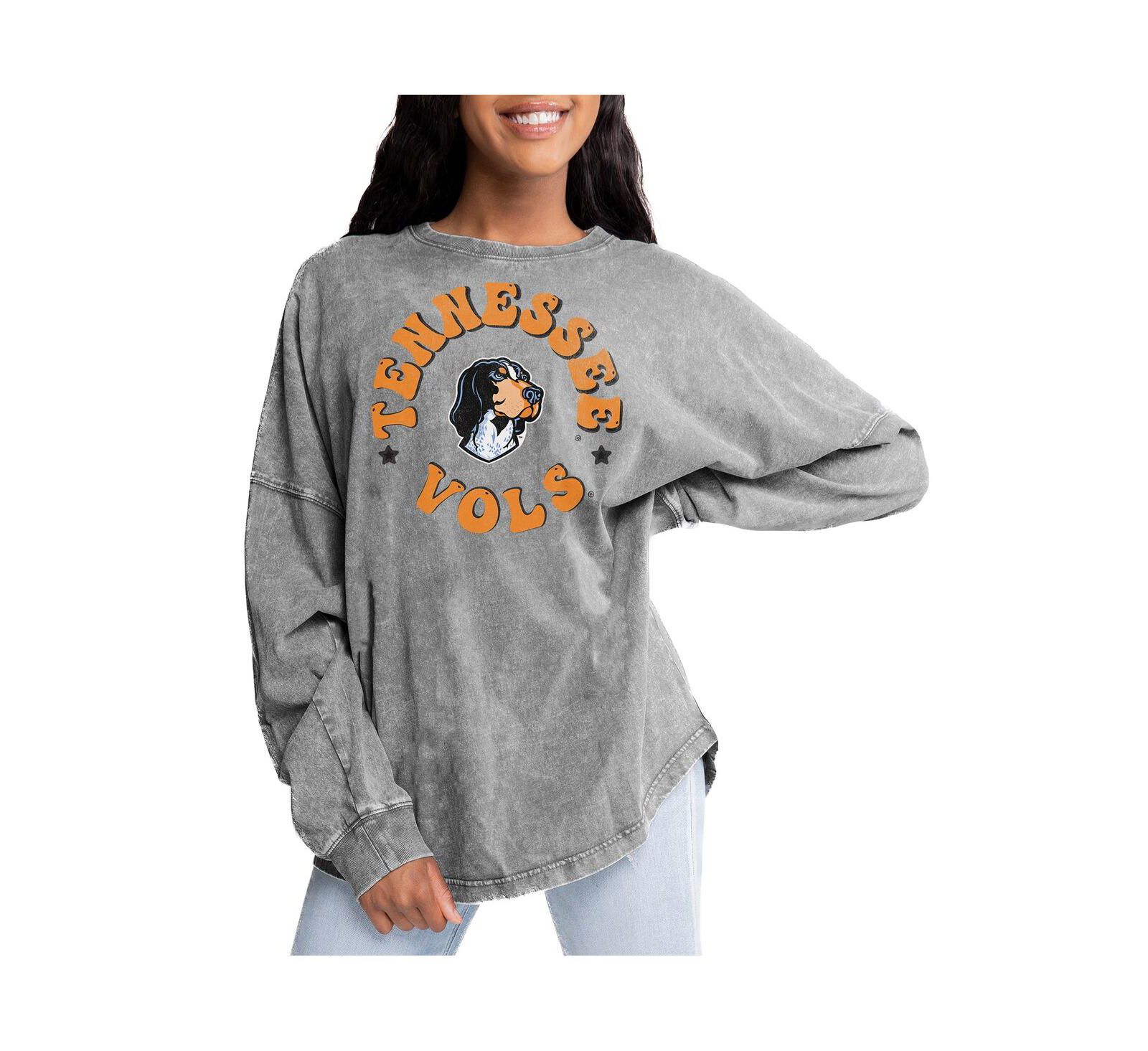 Женская футболка Gameday Couture Gray Tennessee Volunteers Playing Around Faded Wash Oversized Long Sleeve