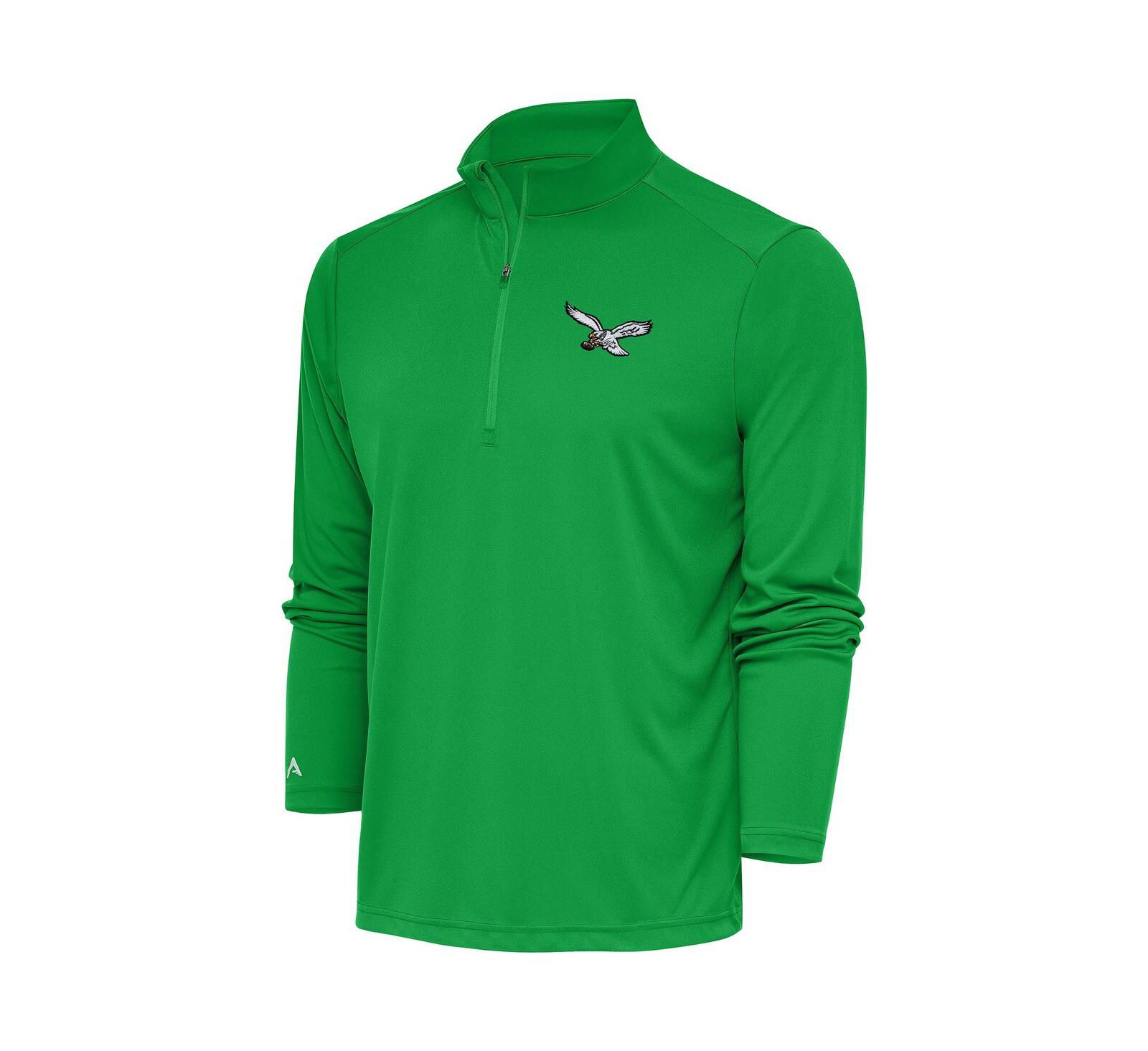 Antigua Men's Kelly Green Philadelphia Eagles Throwback Logo Tribute Quarter-Zip Pullover Top