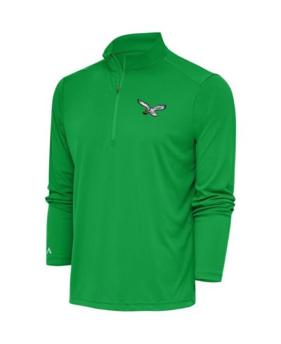 Мужской джемпер Antigua Philadelphia Eagles Throwback Logo Tribute Quarter-Zip Pullover Kelly Green
