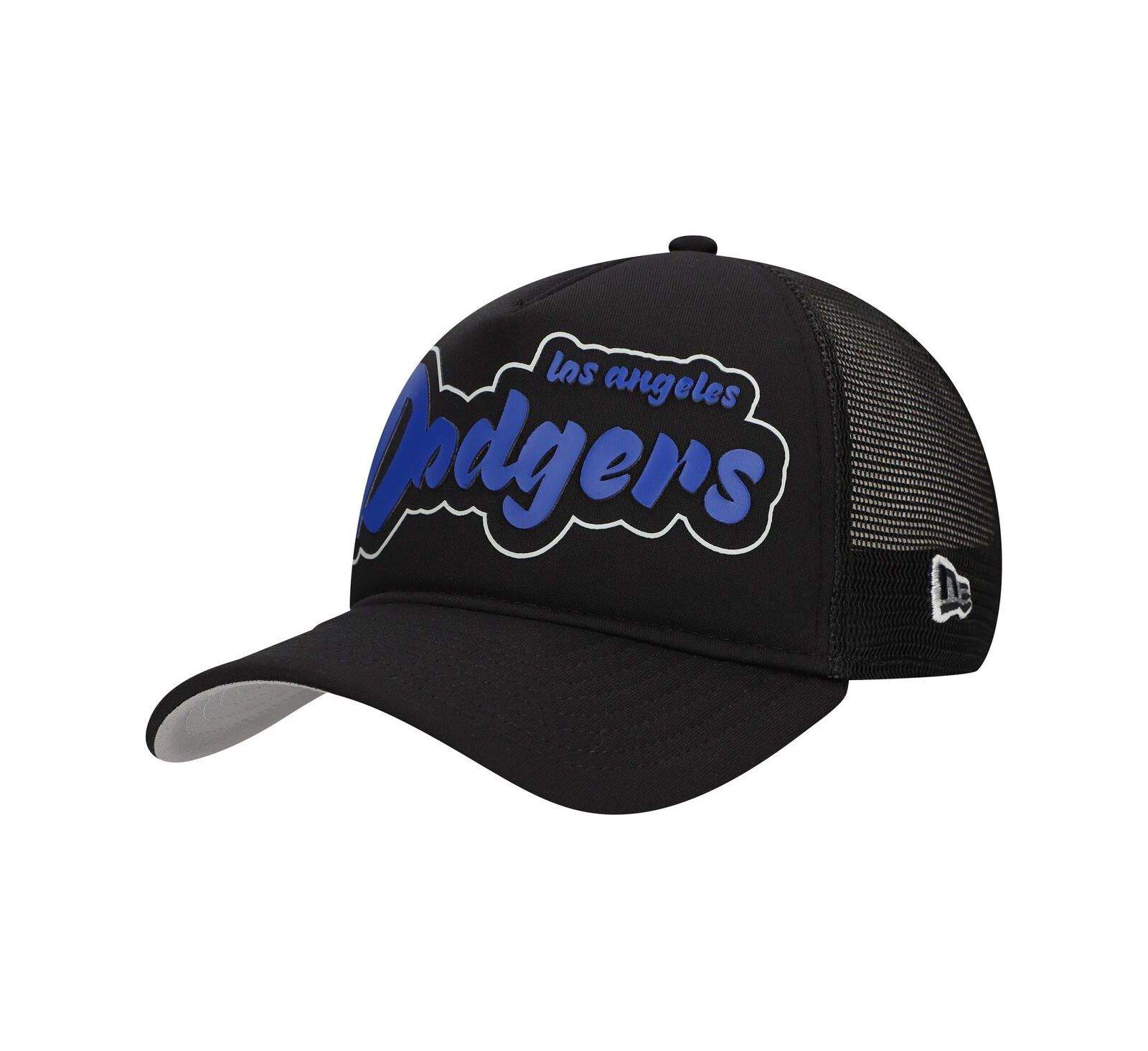 New Era Men's Black Los Angeles Dodgers Retro Bold A-Frame Trucker 9FORTY Adjustable Hat
