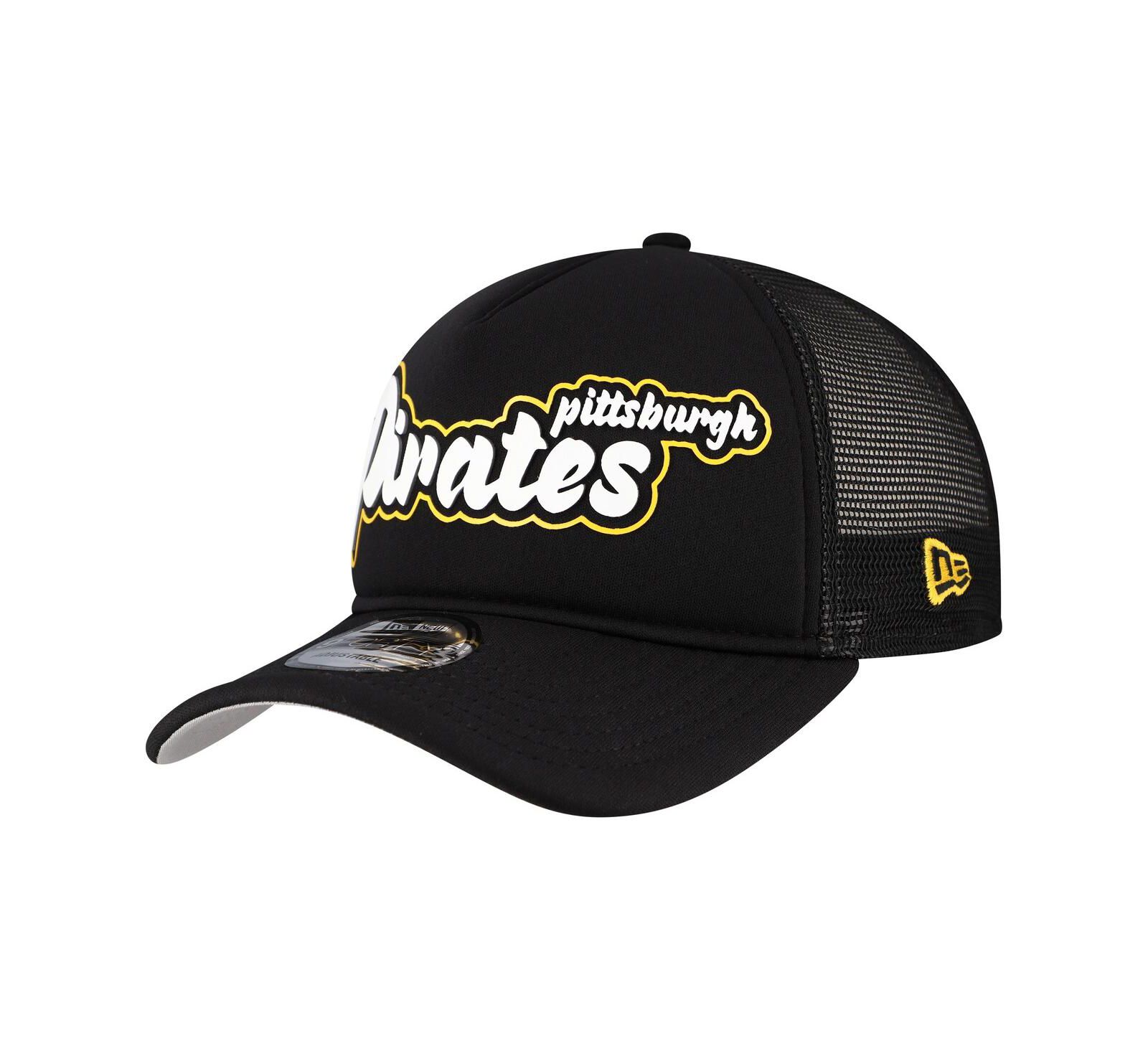 New Era Men's Black Pittsburgh Pirates Retro Bold A-Frame Trucker 9FORTY Adjustable Hat