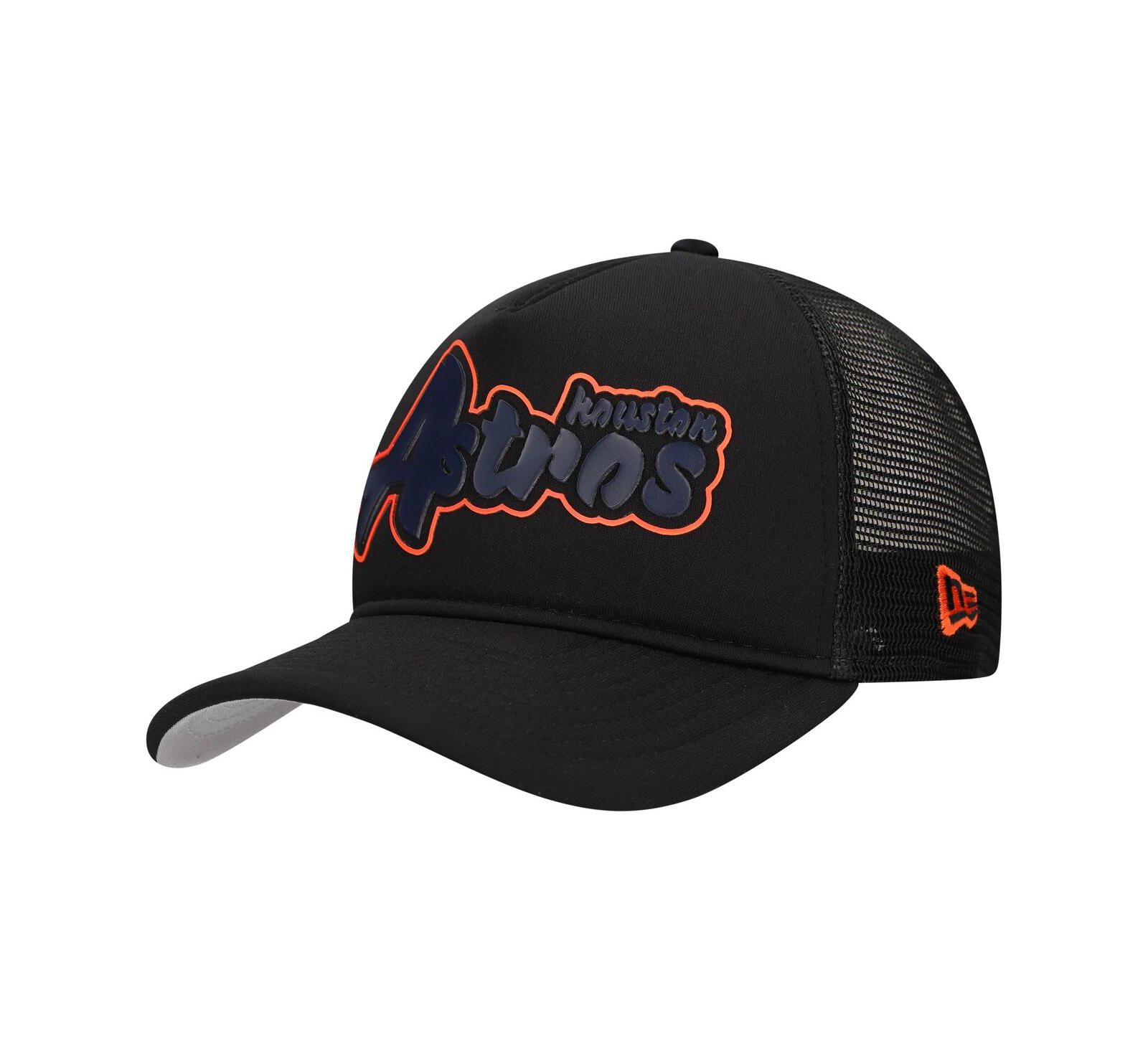 New Era Men's Black Houston Astros Retro Bold A-Frame Trucker 9FORTY Adjustable Hat