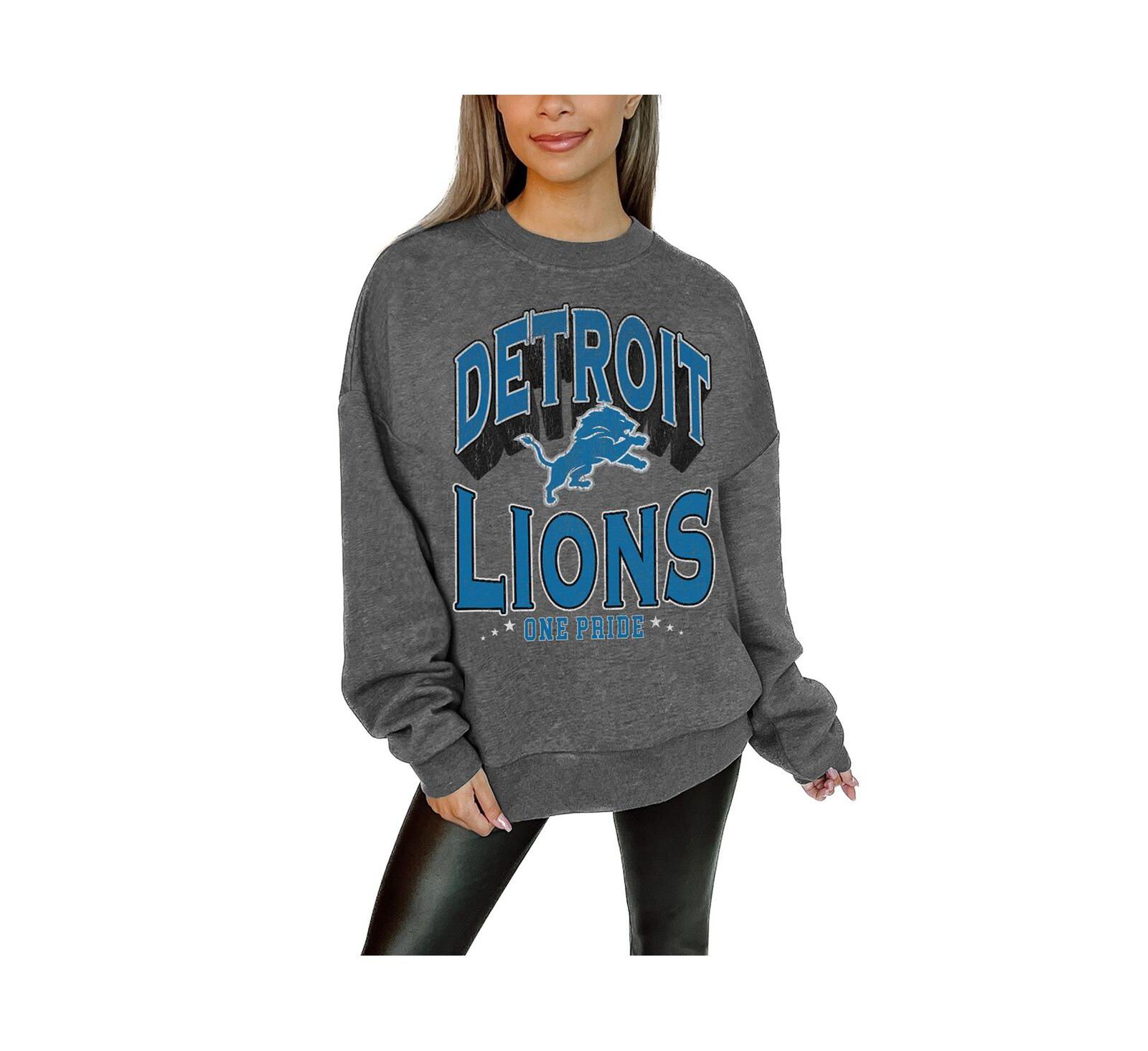Gameday Couture Women's Charcoal Detroit Lions Long Weekend Premium Fleece Drop Shoulder Pullover Sweatshirt