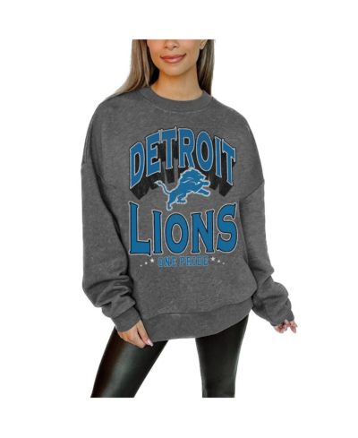 Gameday Couture Women's Charcoal Detroit Lions Long Weekend Premium Fleece Drop Shoulder Pullover Sweatshirt