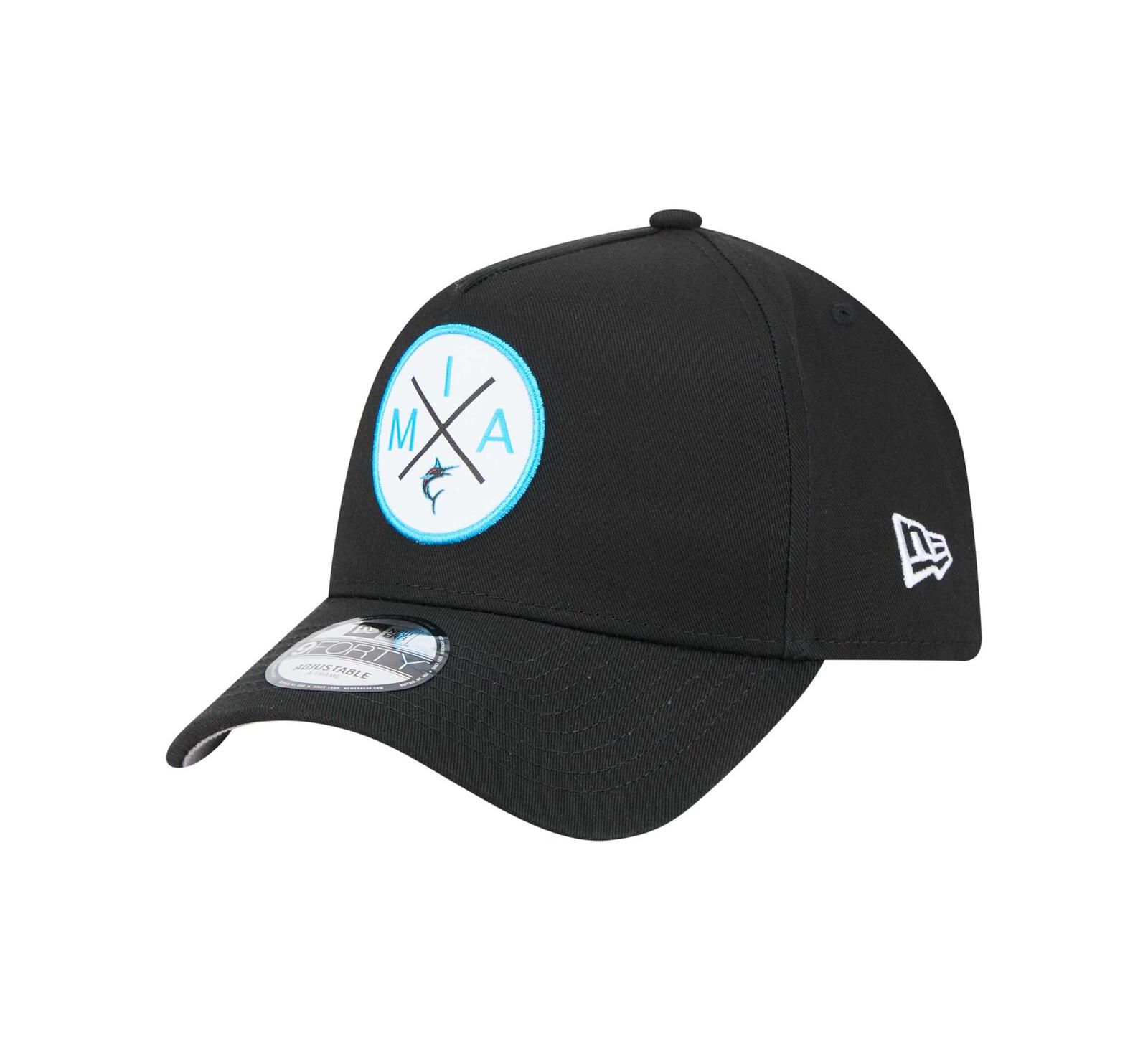 Мужская регулируемая кепка New Era Men's Black Miami Marlins 9FORTY A-Frame Adjustable Hat