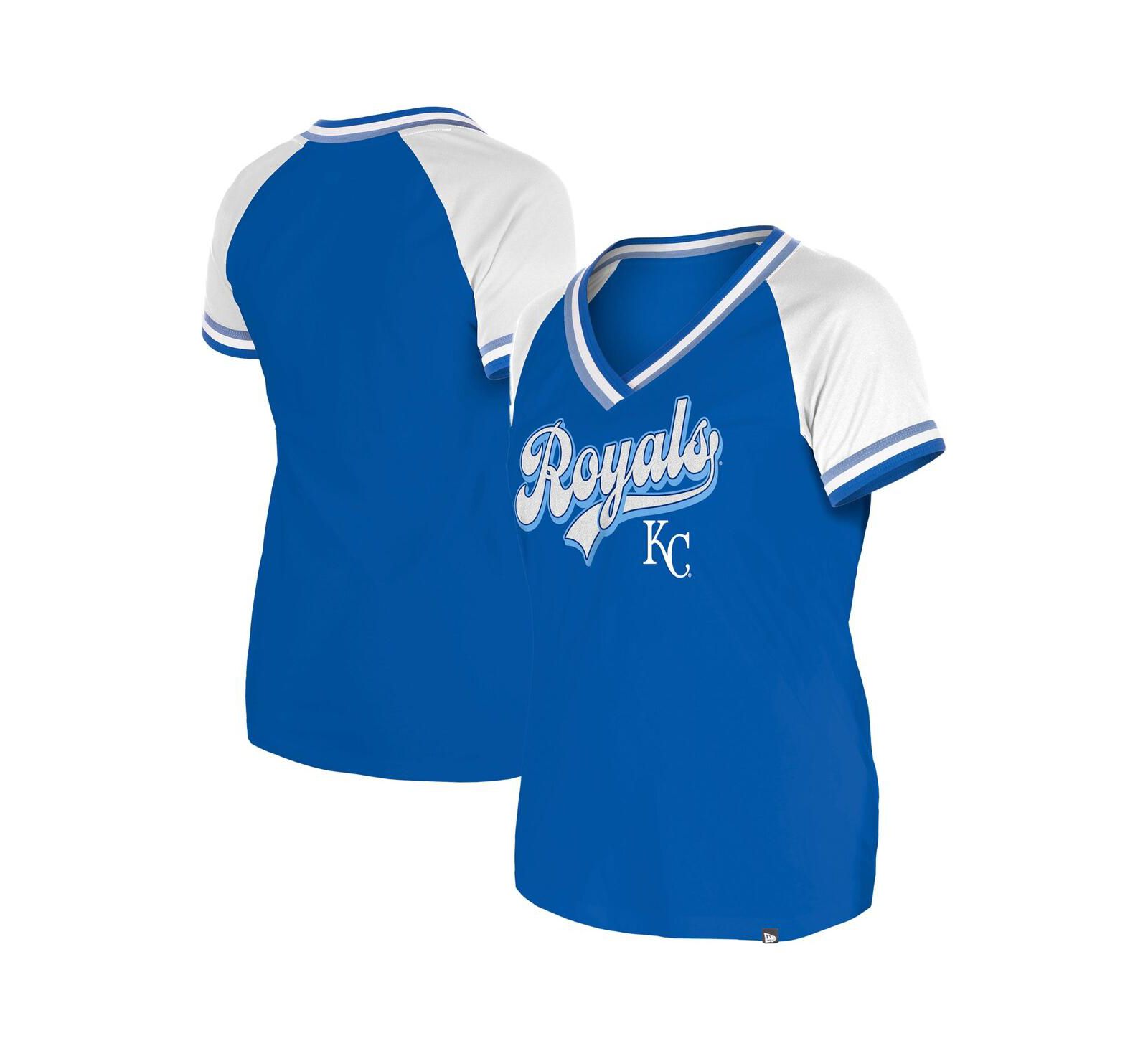 New Era Женская футболка Kansas City Royals Gameday Raglan с V-образным вырезом, королевский синий цвет