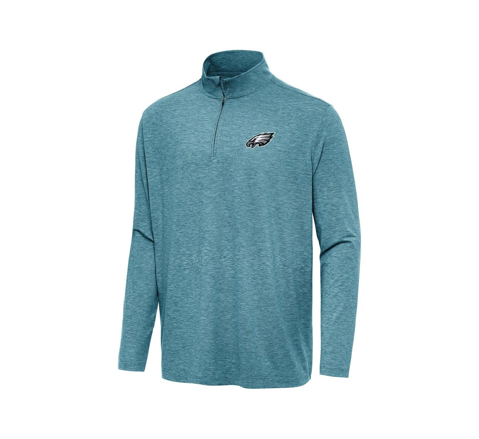 Мужская куртка Antigua Philadelphia Eagles Hunk Quarter-Zip в цвете Heather Midnight Green