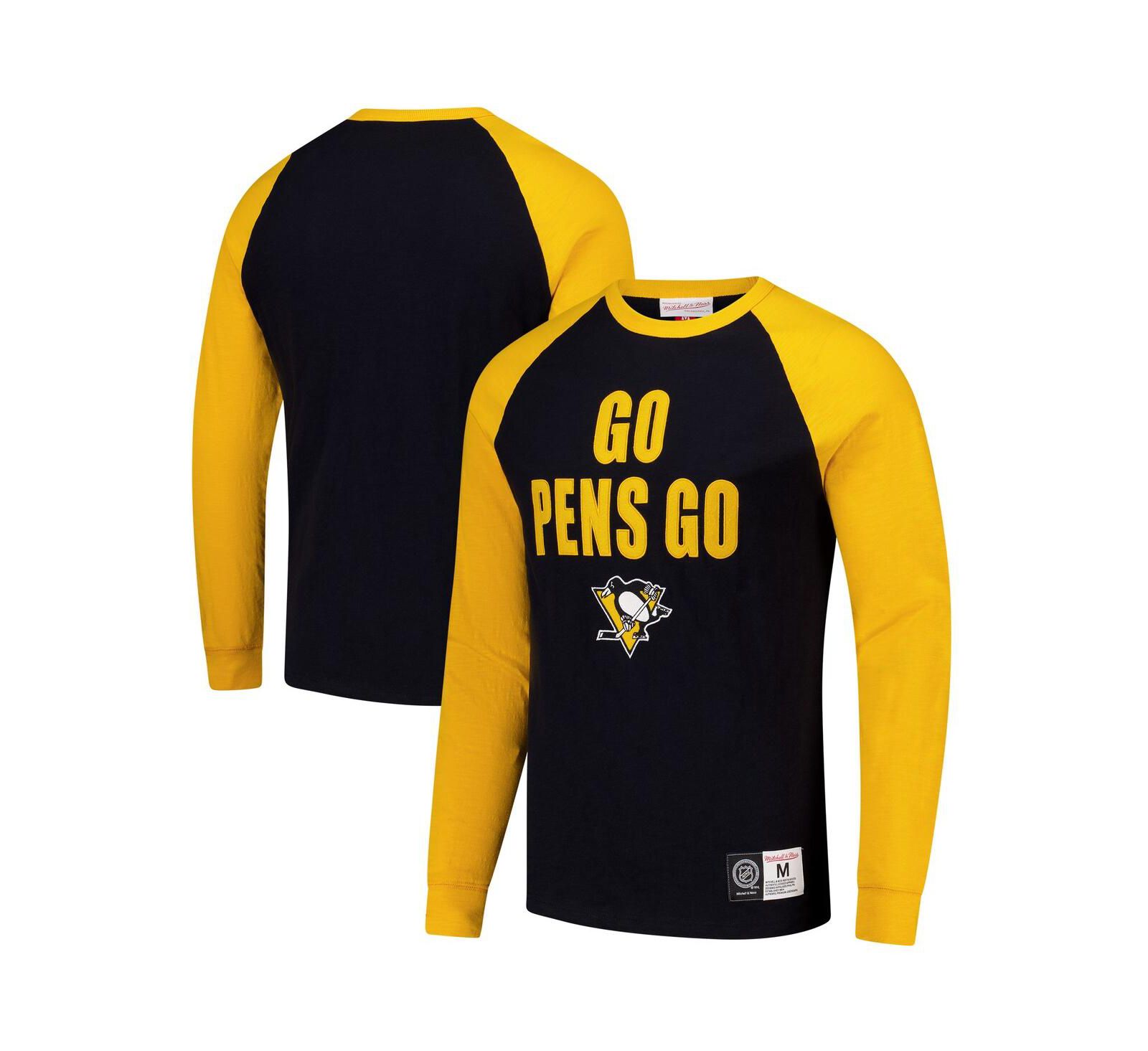 Мужская футболка Mitchell & Ness Pittsburgh Penguins Legendary Slub Raglan с длинным рукавом, черная/золотая