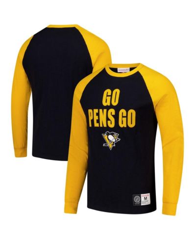 Мужская футболка Mitchell & Ness Pittsburgh Penguins Legendary Slub Raglan с длинным рукавом, черная/золотая