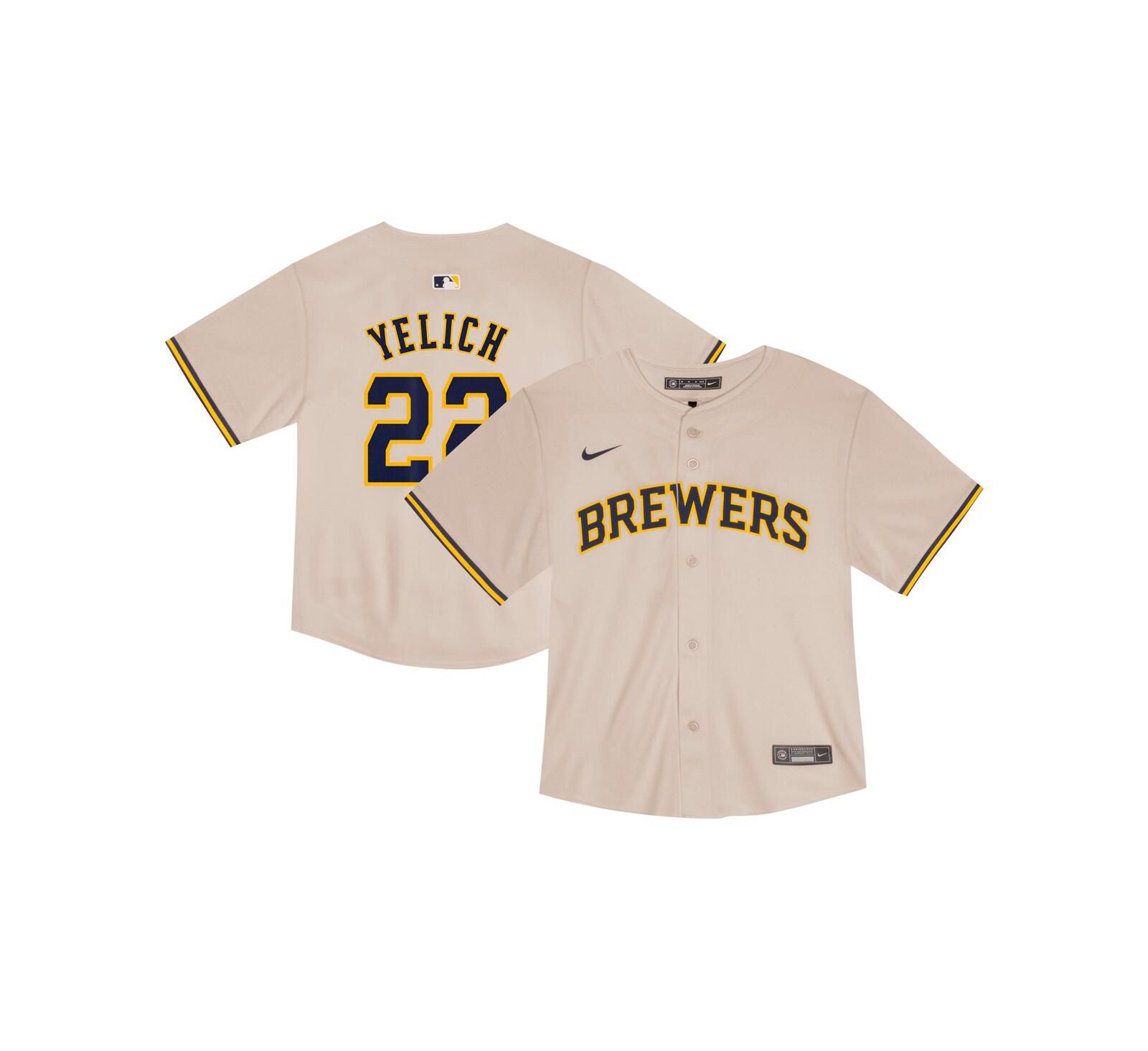 Детская игровая джерси Nike Cream Milwaukee Brewers Home Game Christian Yelich