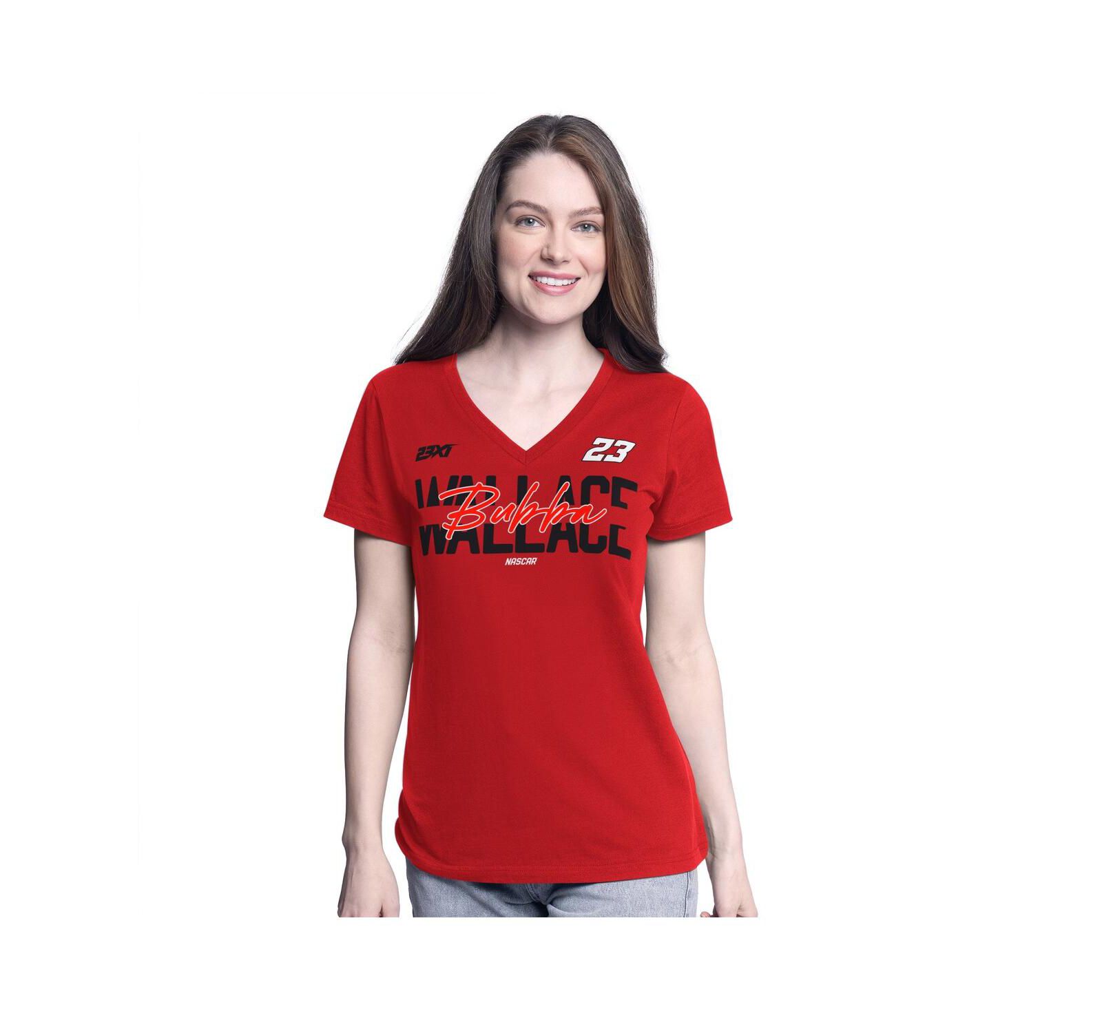 Футболка G-III 4Her by Carl Banks Women's Red Bubba Wallace Batter Up V-Neck