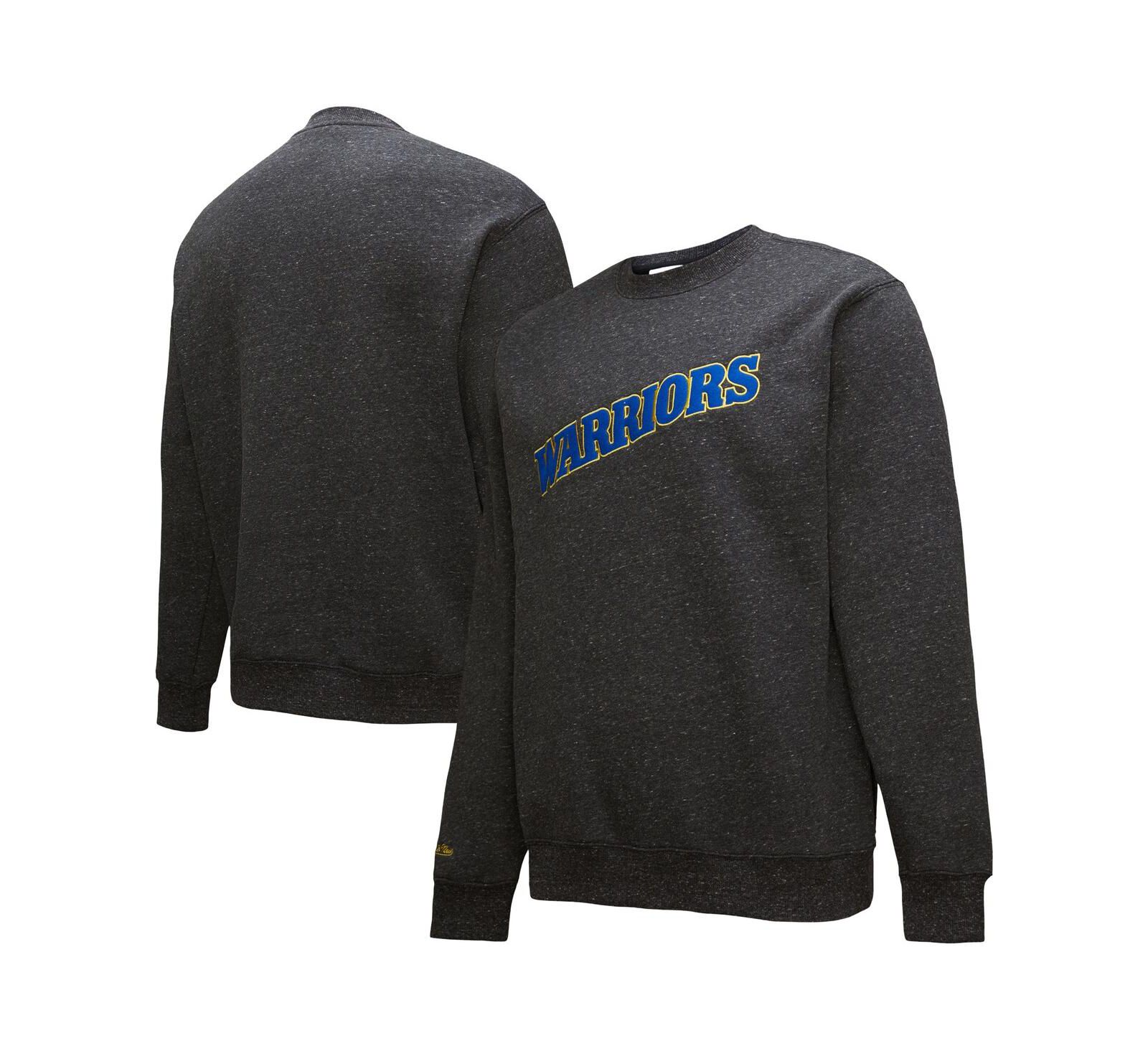 Mitchell & Ness Men's Black Golden State Warriors Black Out Collection Snow Washed Vintage Logo Pullover Sweatshirt