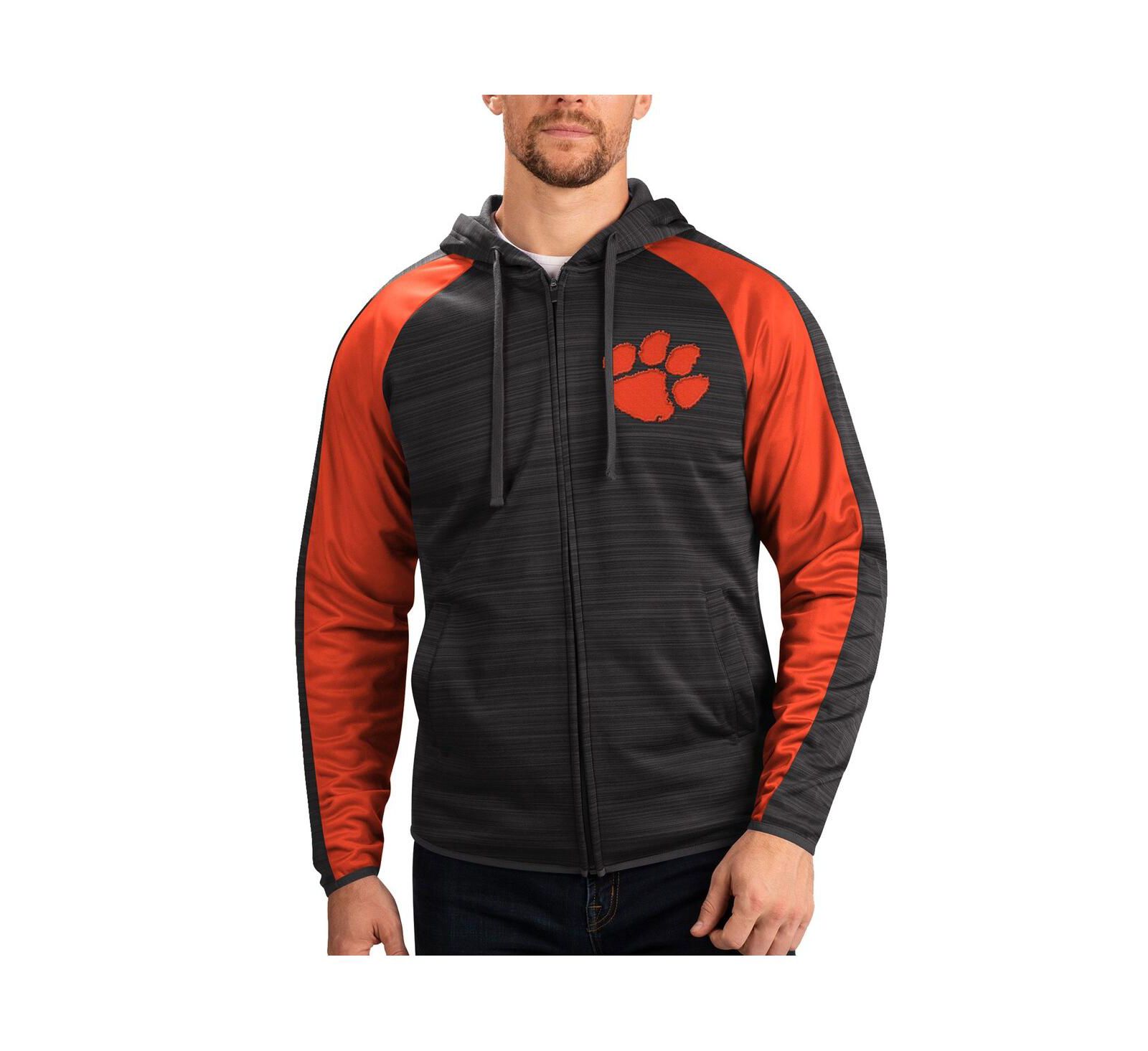 G-III Sports by Carl Banks Men's Black Clemson Tigers Neutral Zone Raglan Full-Zip Track Hoodie Jacket