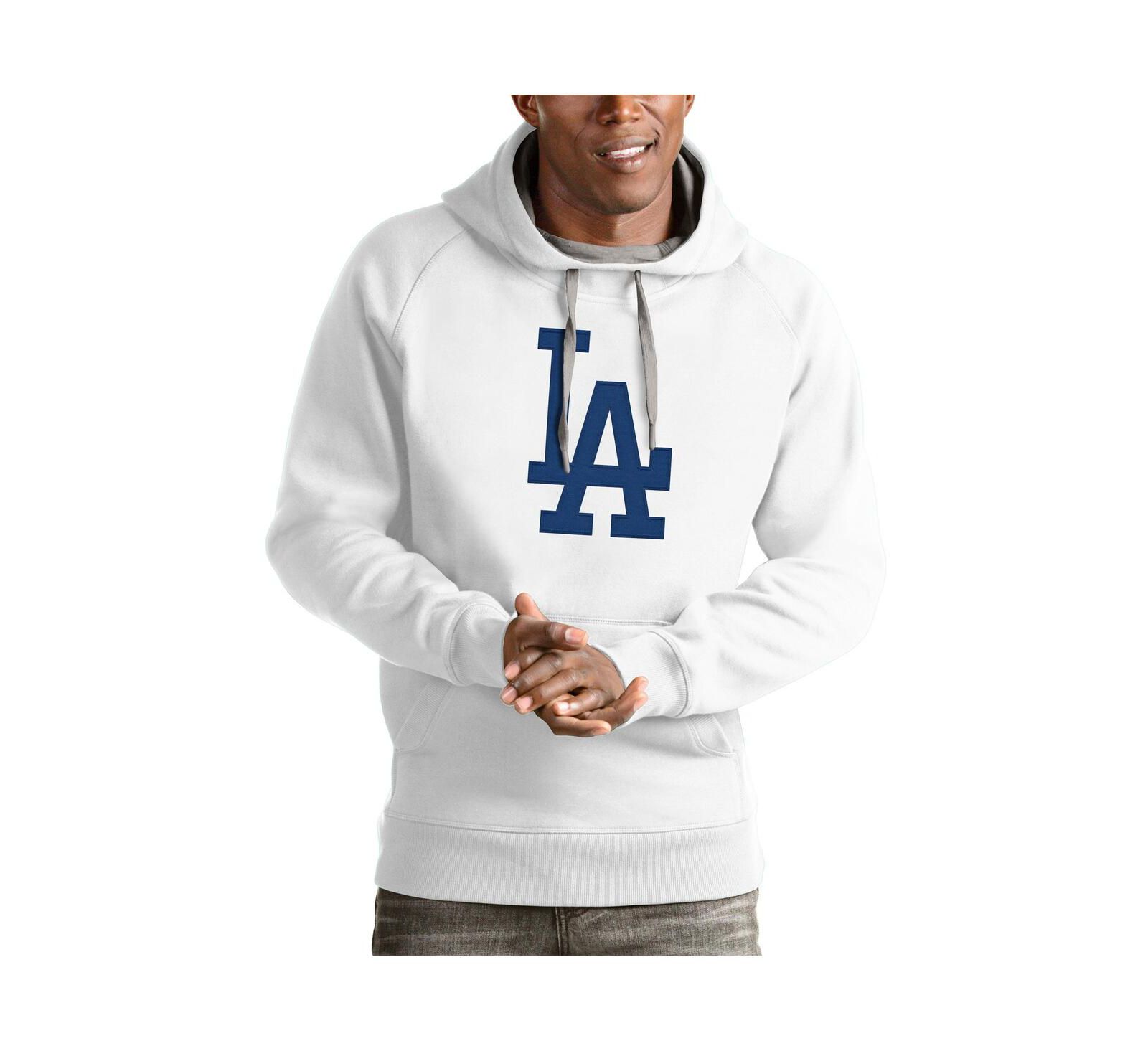 Antigua Men's White Los Angeles Dodgers Victory Pullover Team Logo Hoodie