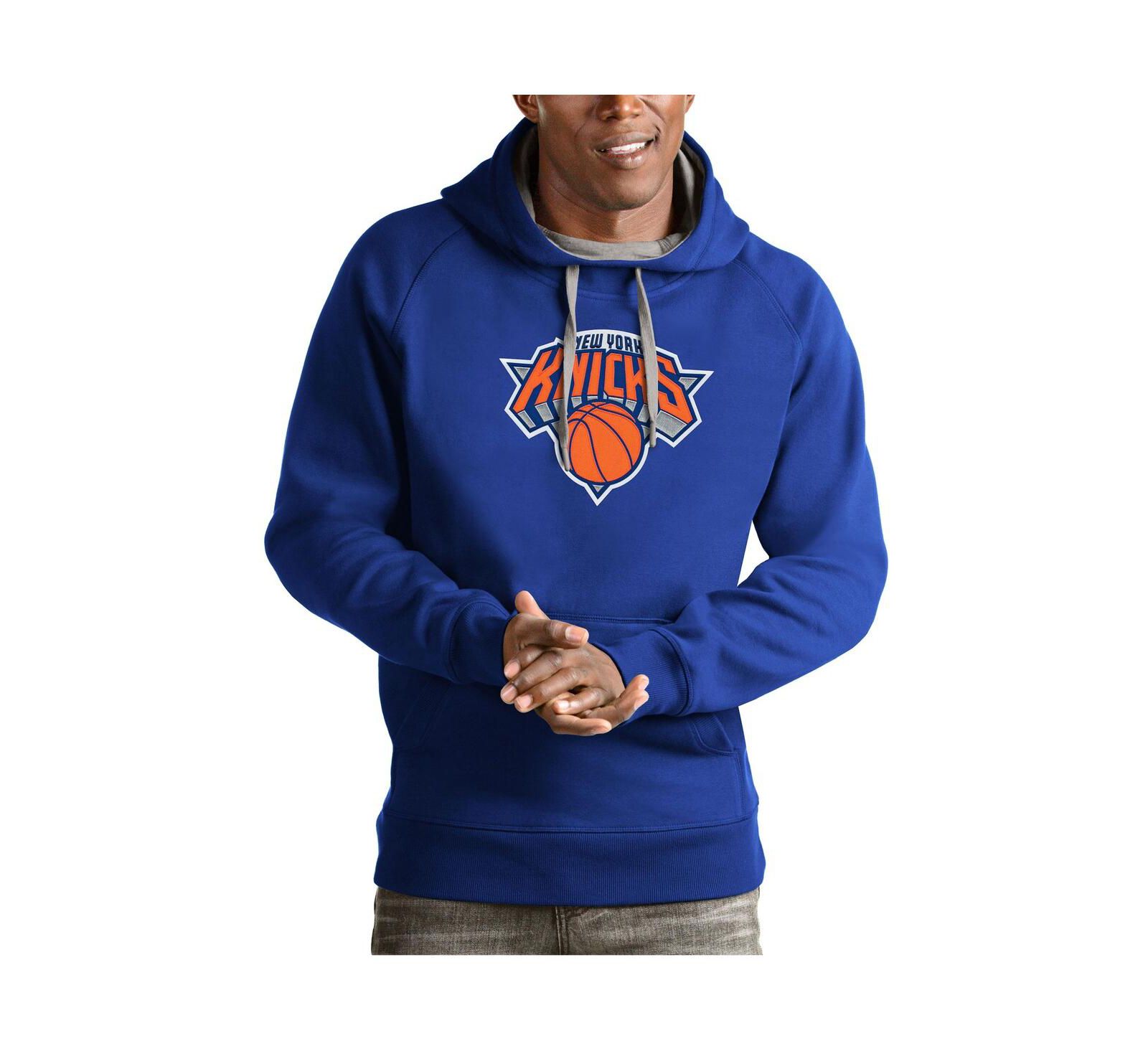 Antigua Men's Royal New York Knicks Team Logo Victory Pullover Hoodie