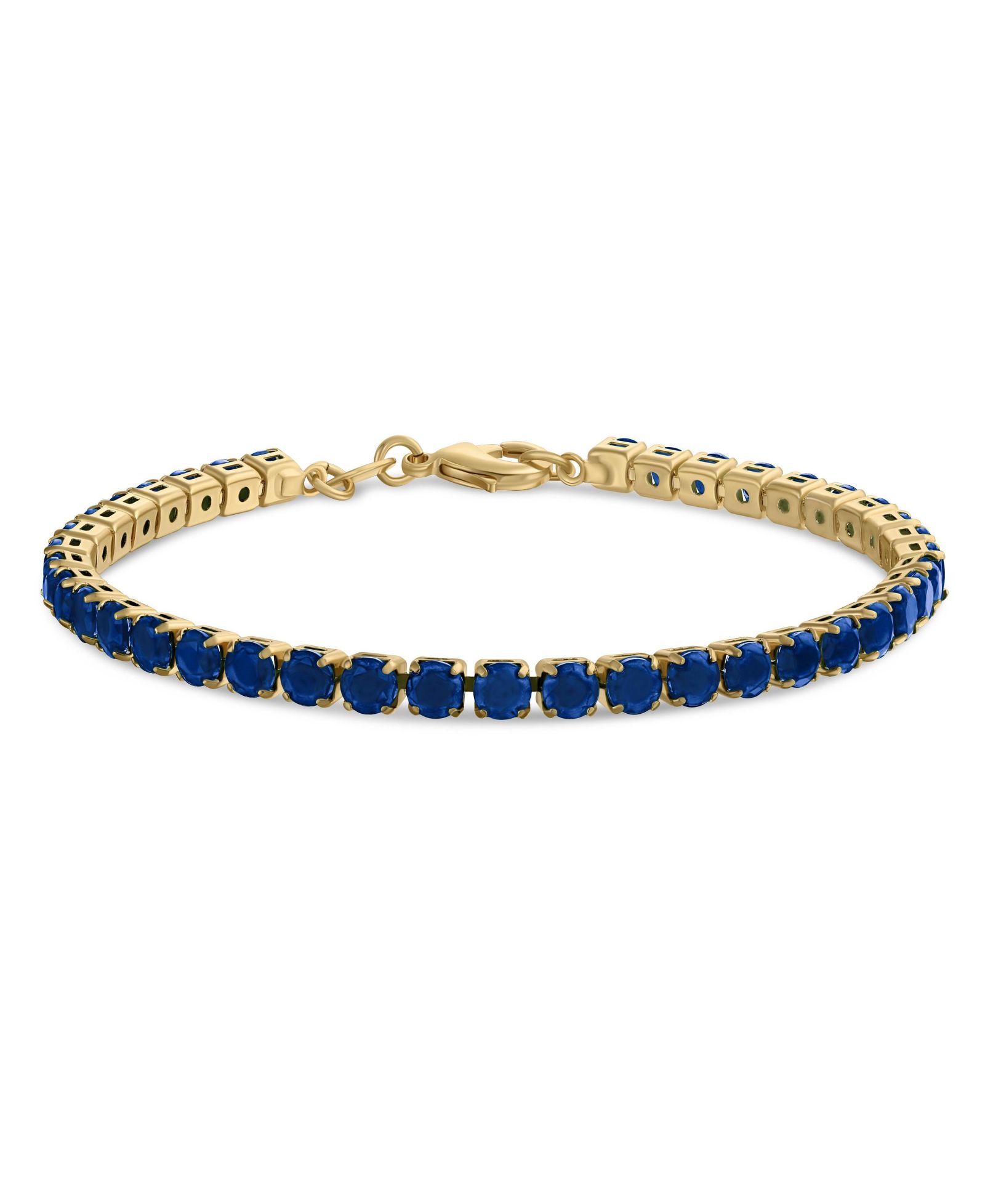 Bling Jewelry Timeless Cocktail 12CTW Solitaire Navy Blue CZ Tennis Bracelet Gold Plated