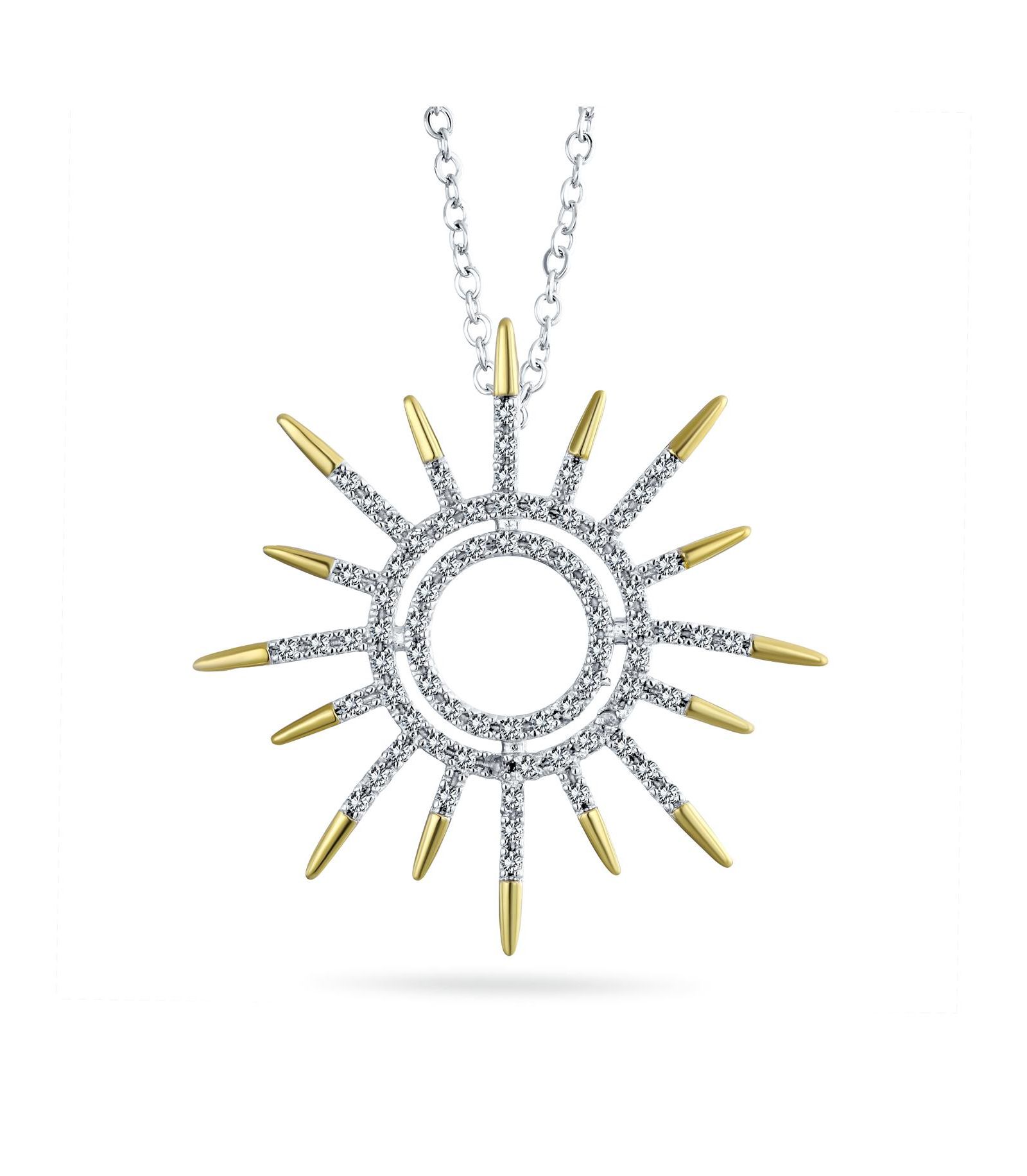 Подвеска-ожерелье Bling Jewelry Summer Flaming Sunshine Two Tone Micro Pave CZ Starburst Celestial Sunburst Brass