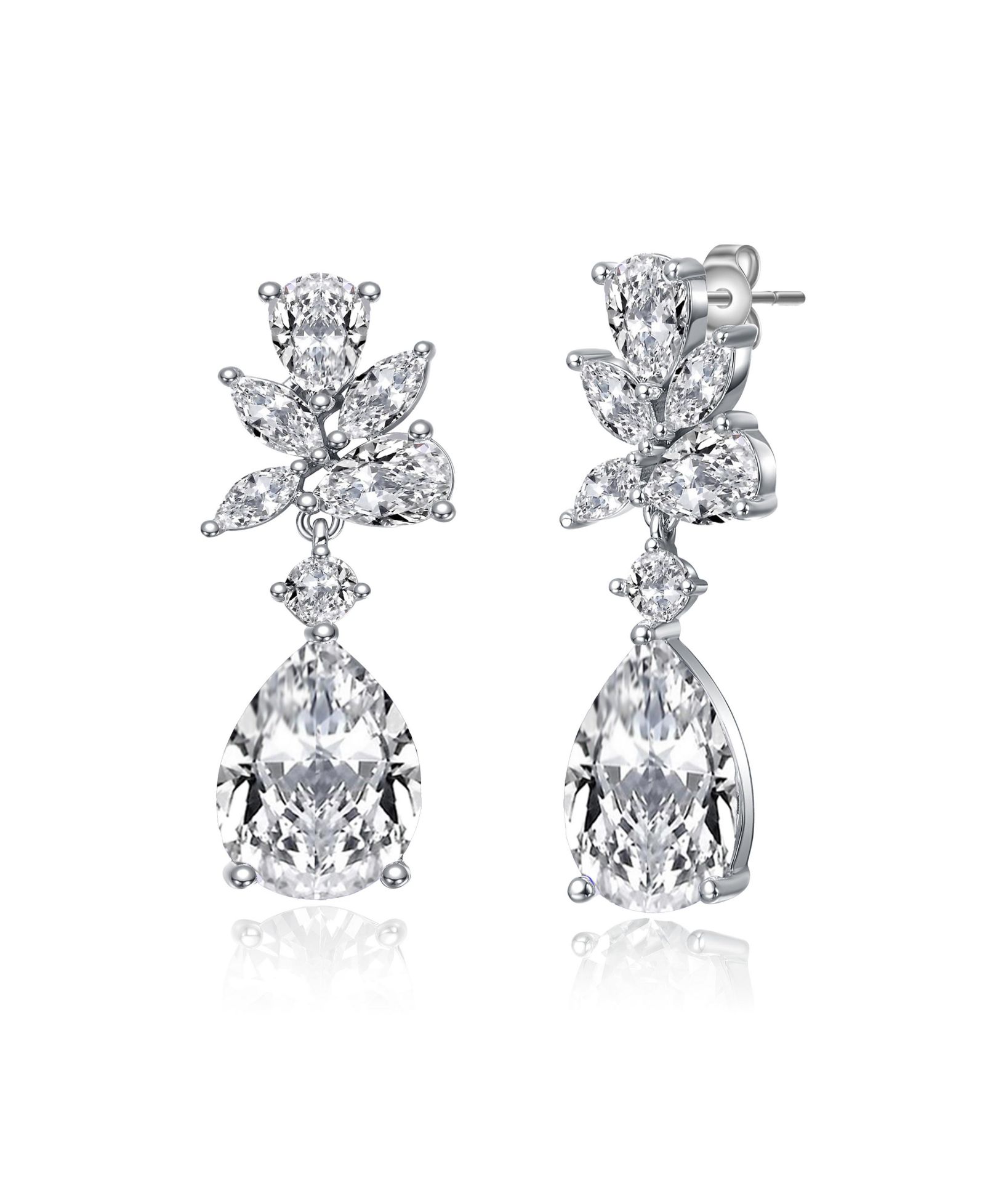 Rachel Glauber Dazzling White Gold Plated CZ Cluster Teardrop Earrings