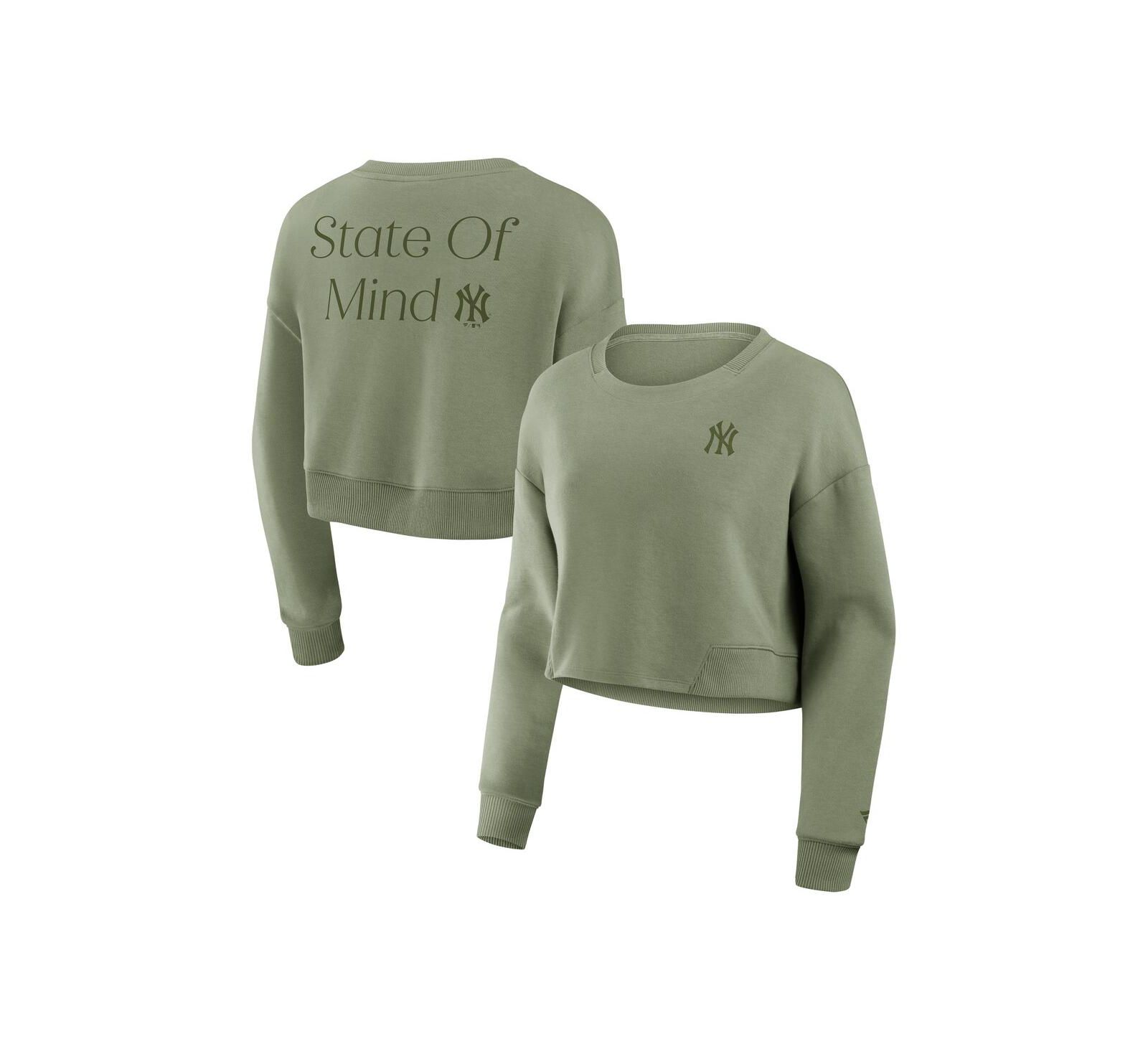 Fanatics Women's Olive New York Yankees Relax Studio Cropped Pullover Sweatshirt