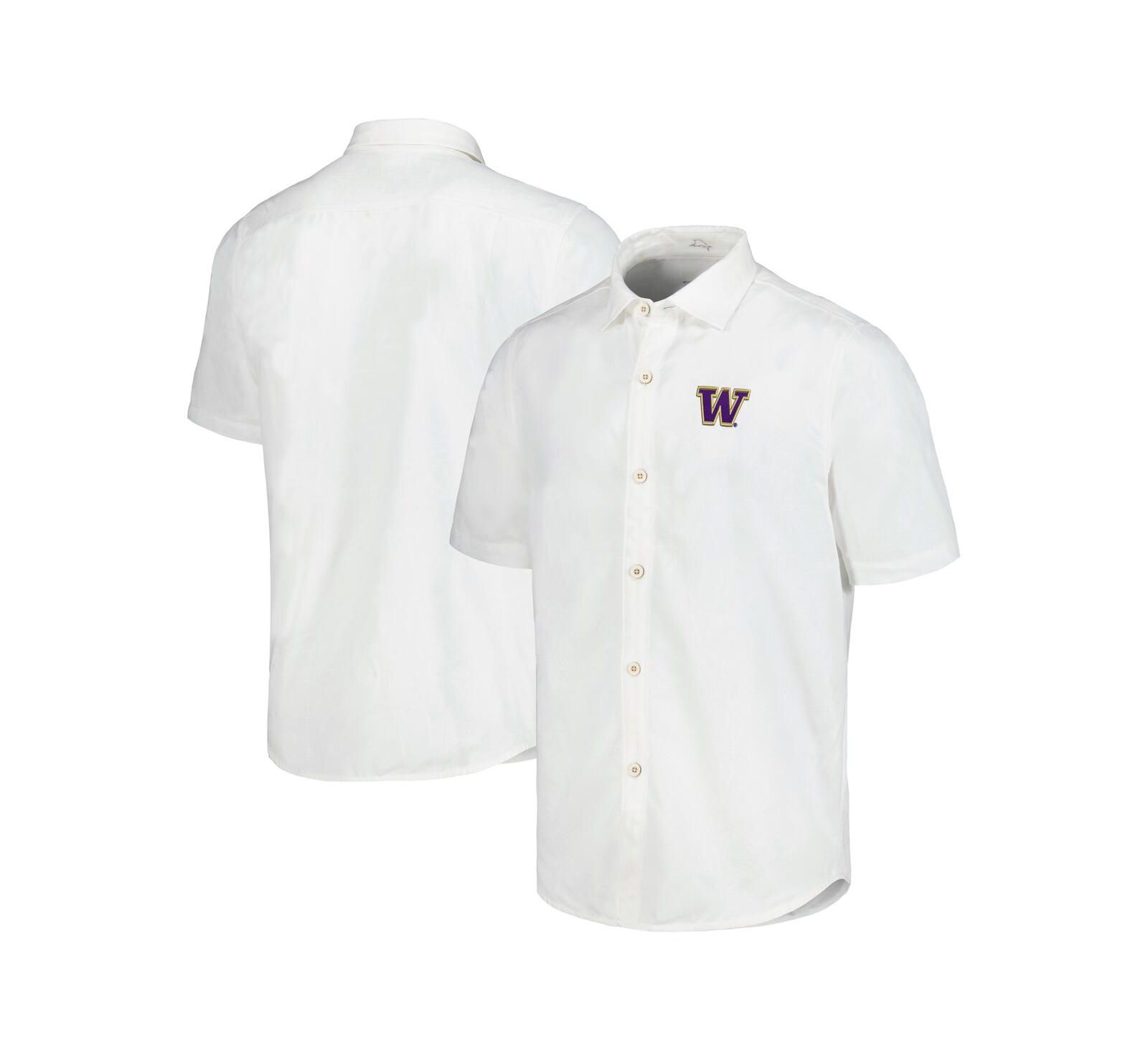 Tommy Bahama Men's White Washington Huskies Coconut Point Palm Vista Island Zone Camp Button-Up Shirt