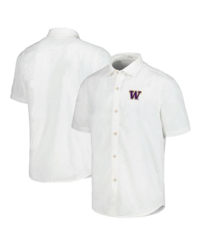 Мужская рубашка Tommy Bahama White Washington Huskies Coconut Point Palm Vista Island Zone Camp Button-Up