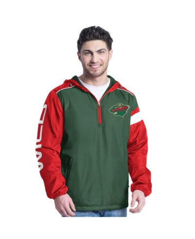 G-III Sports by Carl Banks Men's Green/Red Minnesota Wild Lateral Half-Zip Hoodie Jacket