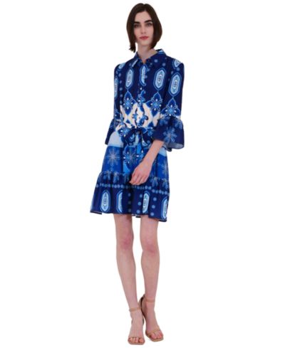 julia jordan Women's Printed Button-Front Tie-Waist Dress