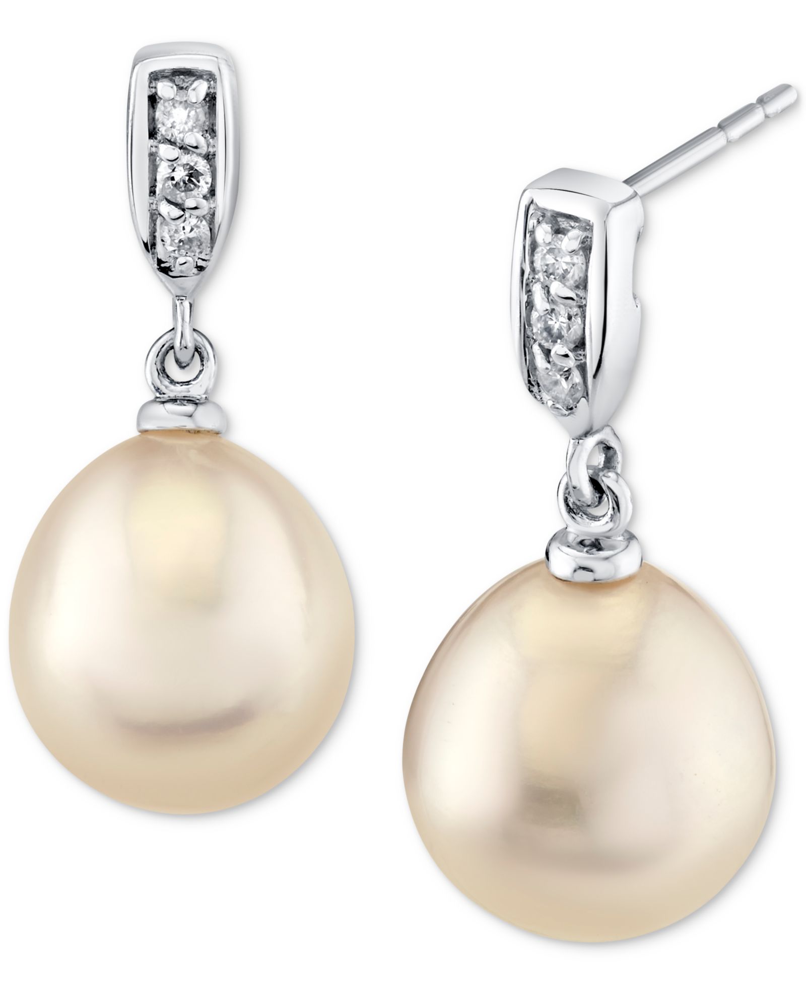 Cultured Freshwater Pearl (9mm) & Diamond Accent Drop Earrings in 14k White Gold