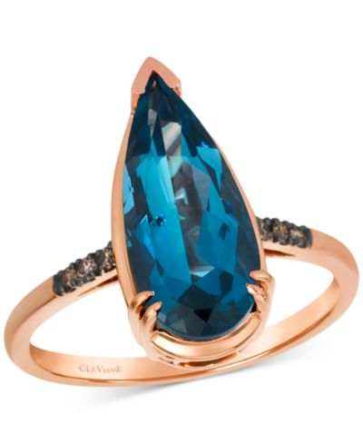 Кольцо Le Vian Chocolatier® Deep Sea Blue Topaz™ (3-1/2 ct. t.w.) & Chocolate Diamond® (1/20 ct. t.w.) в 14k Rose Gold