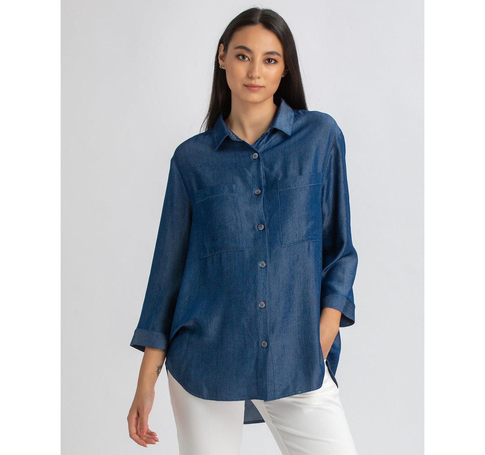 PIETRO BRUNELLI MATERNITY Maternity 3/4 Sleeve Chambray-look Viscose Erica Blouse