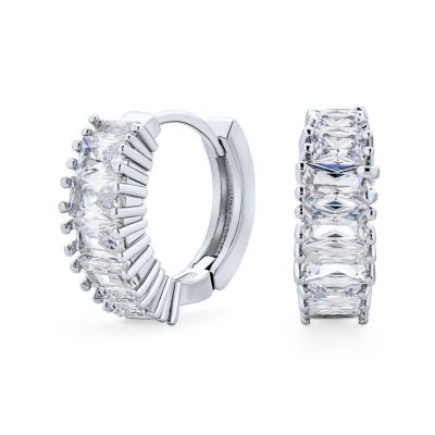 Bling Jewelry серьги-кольца Mini Hoop Huggie с кубическим цирконием изумрудной огранки и багетным краем, позолоченные