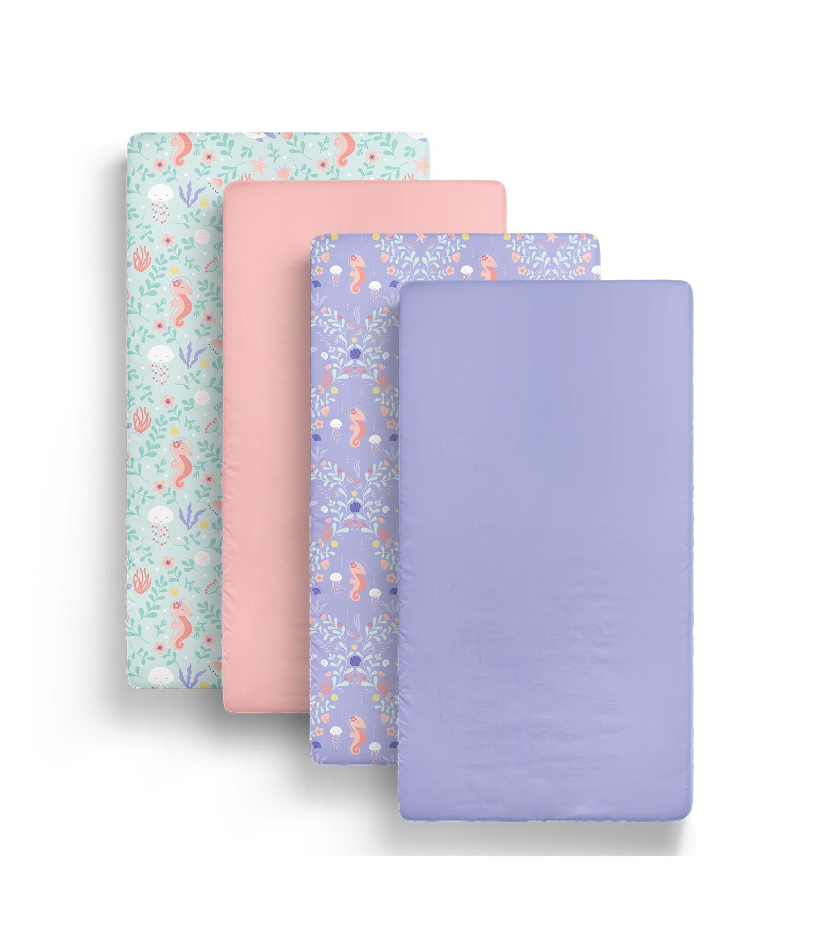 The Peanutshell Ocean Girl Microfiber 4 Pack Crib Sheets
