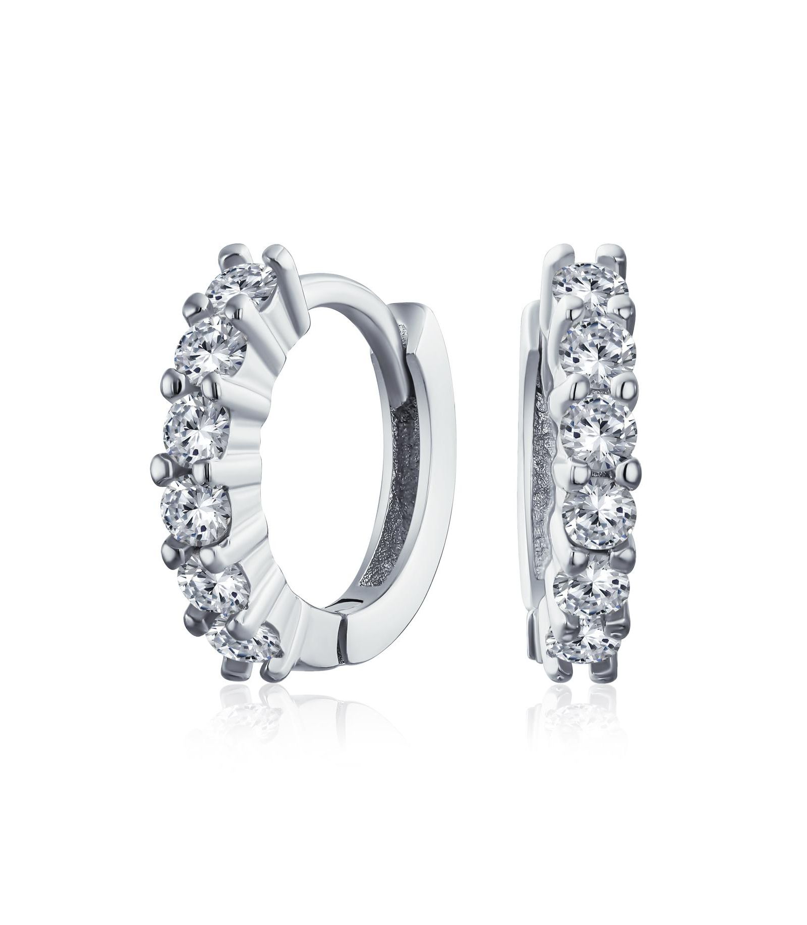 Серьги-кольца Bling Jewelry Elegant Cubic Zirconia Huggie Mini, серебро 925 Sterling Silver