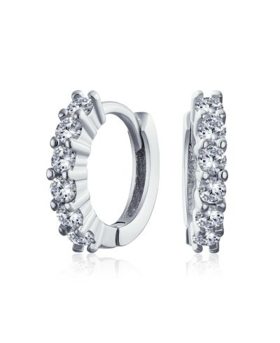 Серьги-кольца Bling Jewelry Elegant Cubic Zirconia Huggie Mini, серебро 925 Sterling Silver