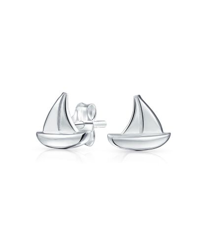 Bling Jewelry .925 Sterling Nautical Sail Boat Sea Lover Ocean Vacation Ship Sailboat Stud Earrings Pendant Necklace